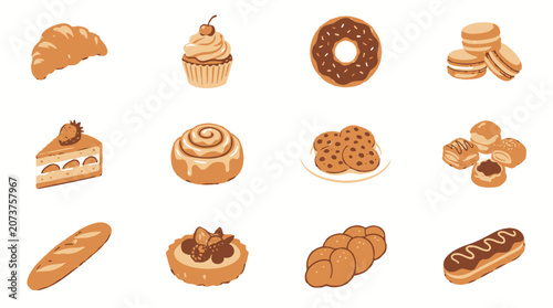Schilderij op canvas Variety of sweet baked pastry desserts.
