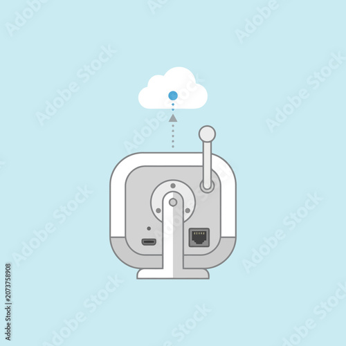 A wireless router uploading data to a digital cloud server