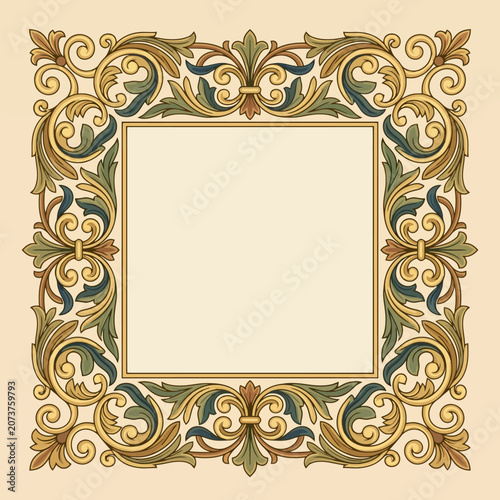 An elegant vintage floral frame with intricate baroque style patterns