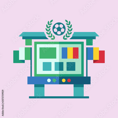 A colorful flat vector illustration of a soccer scoreboard