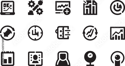 Cuadro en lienzo Business workflow data mapping and sequential technical logic line icon set