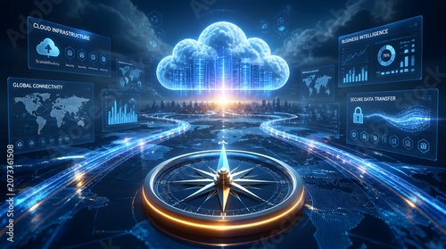 Navigating the Digital Frontier - A Futuristic Cloud Computing Concept.