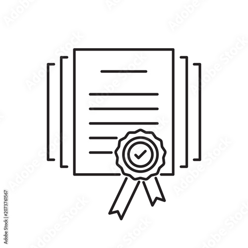 scholarship certificate or license thin line icon. concept of best product for partner or academic doc. linear modern win or reputation logotype graphic web design element isalated on white background