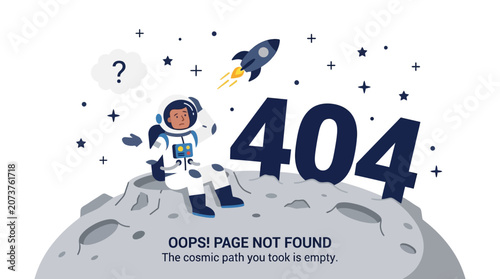 Valokuva Astronaut searches planet surface with rocket flying by stars and error message