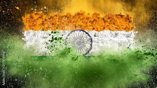 Abstract Powder Splash Exploding in Indian Flag Tricolors. 4K Video