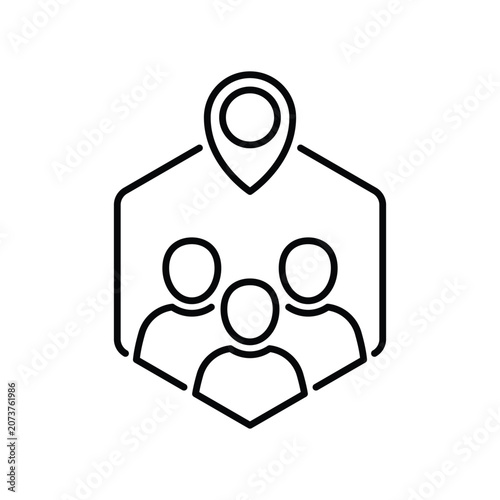 meeting location or team place thin line icon. outline trend modern crowd logotype graphic stroke design web element isolated on white. concept of real estate company symbol or public space badge
