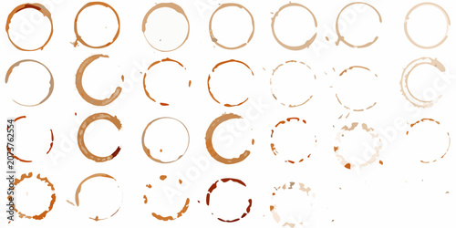 Billede på lærred Collection Of Coffee Rings And Stains On White Background