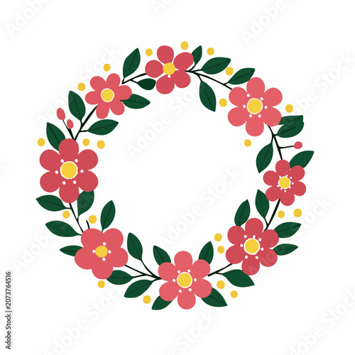 Floral Wreath with Pink Flowers and Green Leaves
