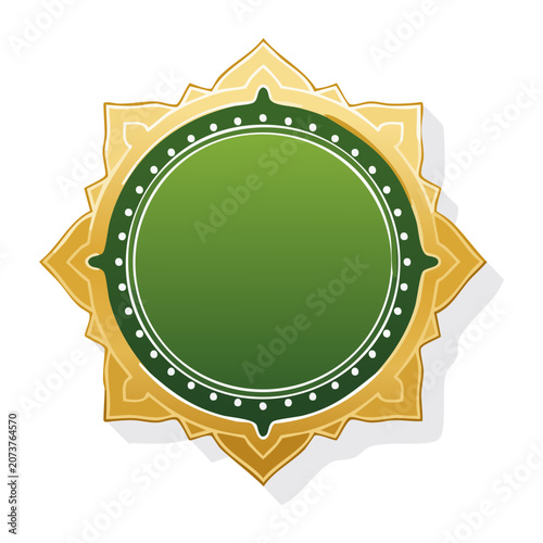 Green and gold ornamental circular frame with white dots