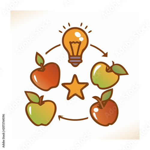 Light bulb and apples in flat design illustration