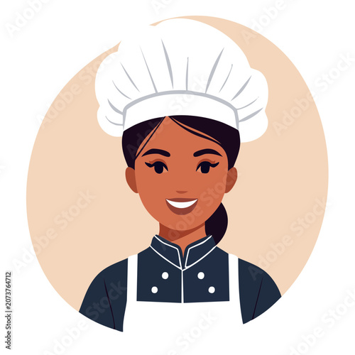 Smiling Female Chef Flat Vector Illustration