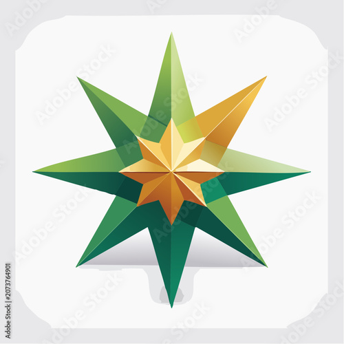 Abstract Starburst with Gold and Green Geometric Design