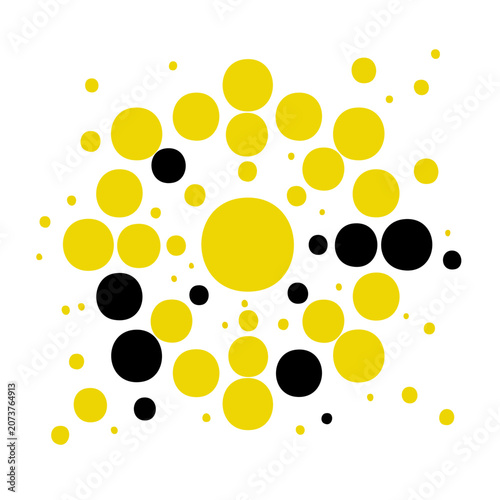 Abstract yellow and black circles on white background