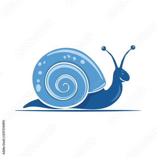 Blue Snail Flat Vector Illustration