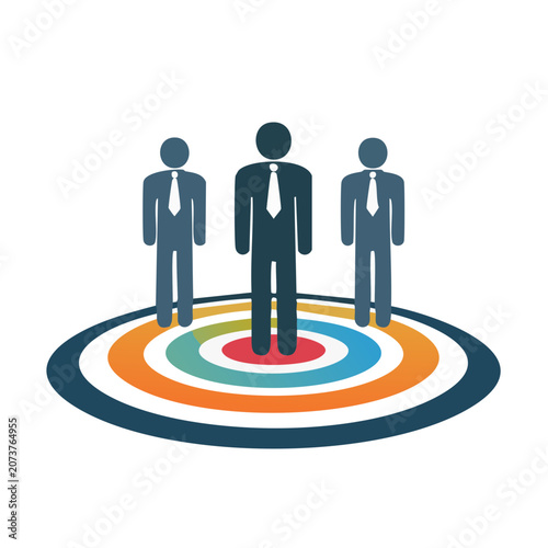 Businessmen standing on target bullseye illustration