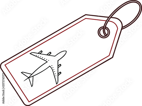 Minimalist luggage tag illustration featuring a simple airplane icon for travel and aviation branding design projects