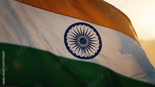 Close Up of Indian National Flag Blowing in Strong Wind. 4K Video
