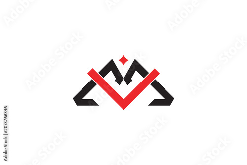 Modern Abstract MV Monogram Logo Vector: Geometric Crown Mountain Initial Minimalist Branding Sign
