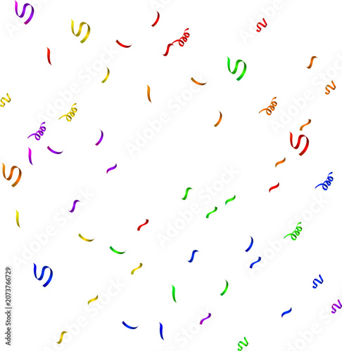 Tableau sur toile Colorful confetti overlay background with floating festive serpentines and falling rainbow ribbons vector illustration