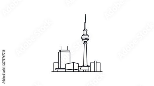 Berlin Skyline Icon: Fernsehturm and modern buildings outline illustration