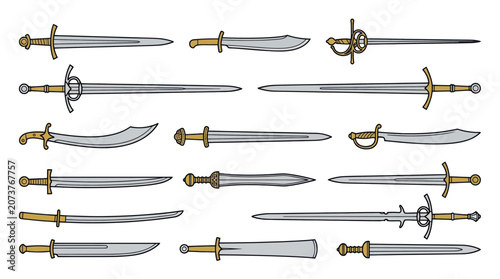 Obraz na plátně Collection of Medieval Swords and Blades - Antique Weaponry Assortment