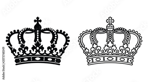 Bild auf Leinwand Two royal crowns black and white vector illustration on a white background