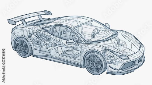 Detailed Car Interior Engineering Blueprint.