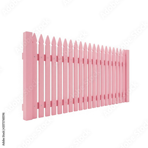 Pink wooden picket fence on white background isolated on transparent background