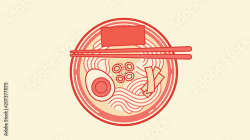 Minimalist flat vector ramen bowl illustration with chopsticks