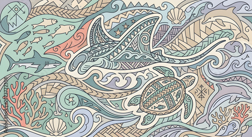 Polynesian Tribal Motif Pattern Illustration