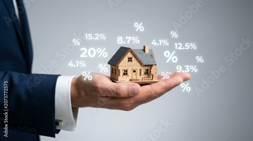 Real Estate Market and Mortgage Rates Concept with Miniature House Model