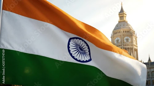 Close Up of Indian Tricolor Flag Fluttering Near a Temple Spire. 4K Video