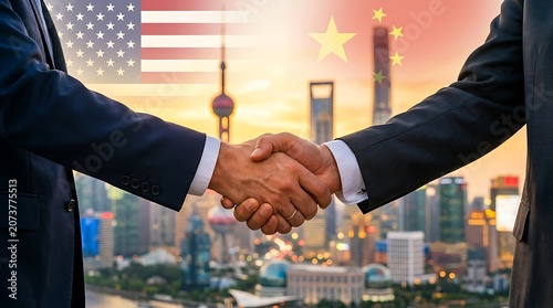 Business Partners Handshake Urban Skyline Sunset Professional Collaboration