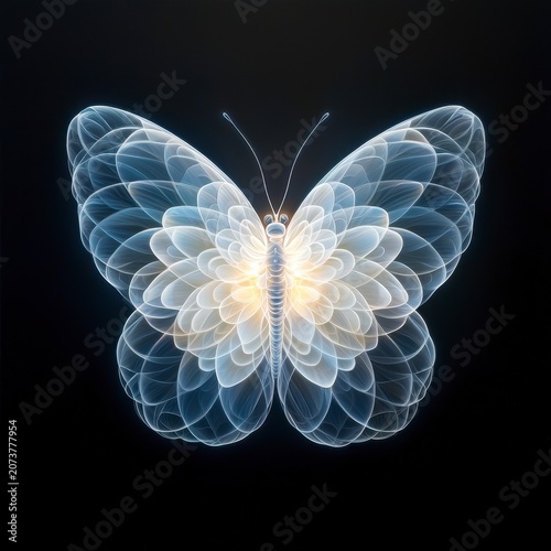 Glowing Ethereal Butterfly with Translucent Wings on Dark Background