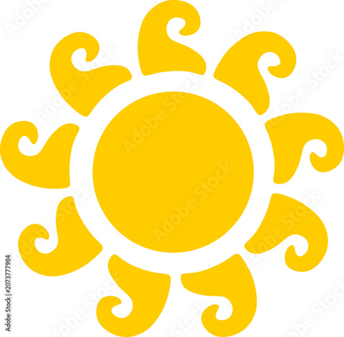 Minimalist Yellow Sunburst Curly Sun Graphic Element 