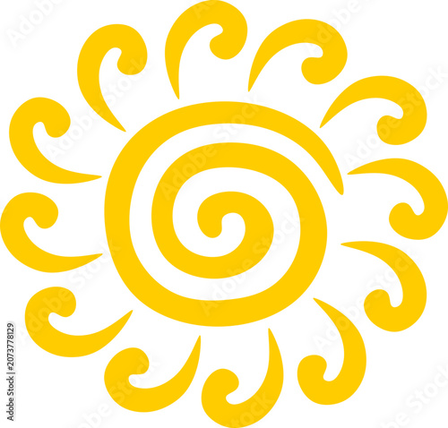 Minimalist Yellow Sunburst Spiral Sun Graphic Element  