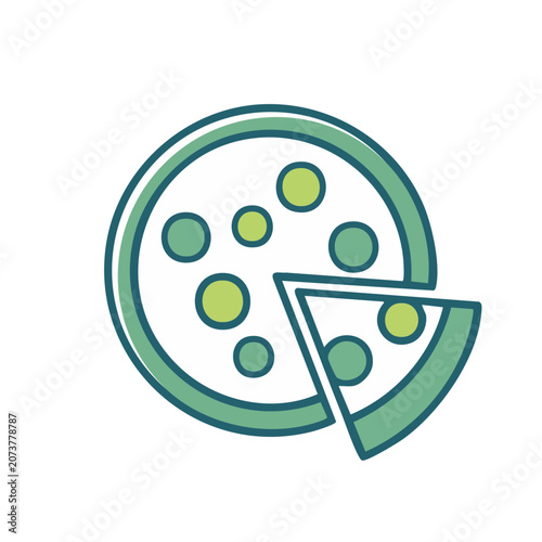 Flat icon of a pizza slice with toppings