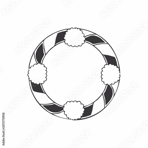 Hand-drawn circular frame with pom-poms and stripes