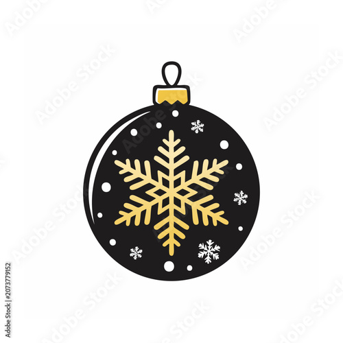 Black Christmas ornament with gold snowflake and white dots