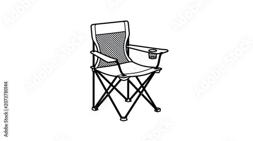 Foto Folding camping chair with armrests and cup holder icon