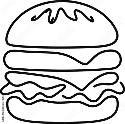 Simple line art illustration of a delicious hamburger icon.