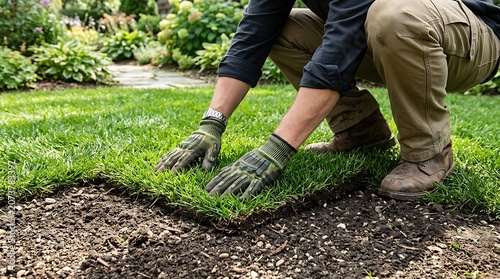 Gardener Planting Seedlings in Soil with Protective Gloves Close Up