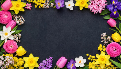 Colorful flowers framing a black background