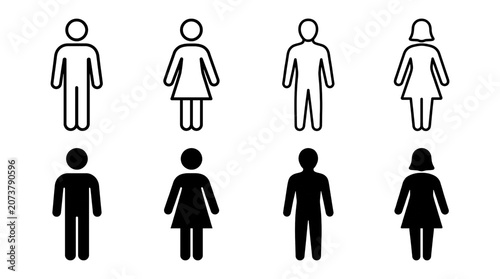 Silhouette Icons of People Using Restroom Facilities Flat Design Vector Illustration