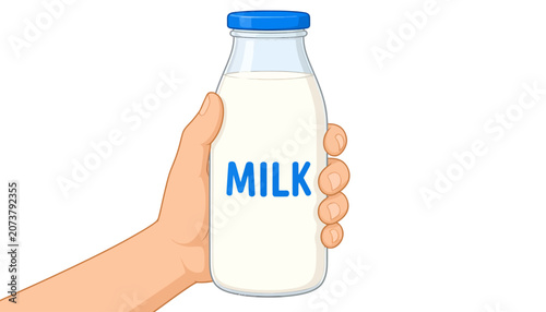Cartoon Hand Holding Fresh Milk Bottle