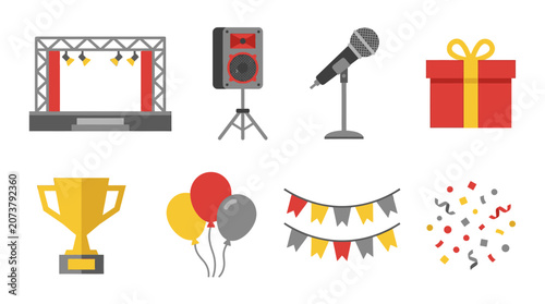 Party celebration colorful festive icons.