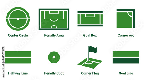 Soccer field markings and icons.