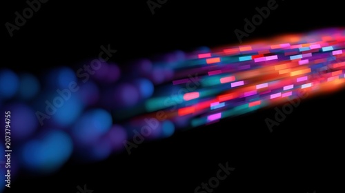 Colorful light trails in pink purple orange and blue with motion blur, vibrant speed and digital communication concept