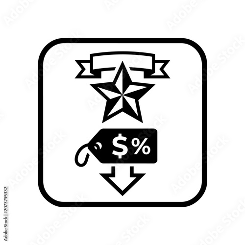 Sale Star Icon with Price Tag and Downward Arrows: Discount and Promotion Concept