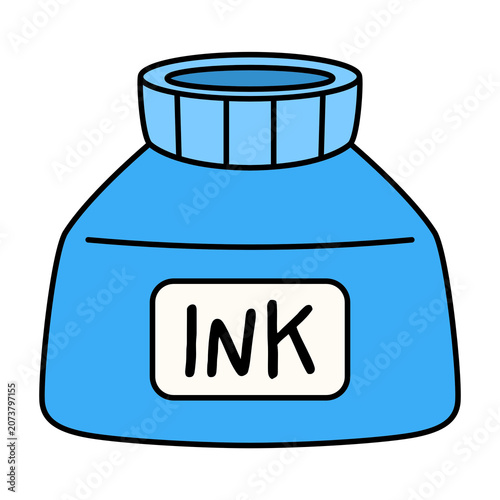 Blue Ink Bottle Cartoon Style Illustration Isolated